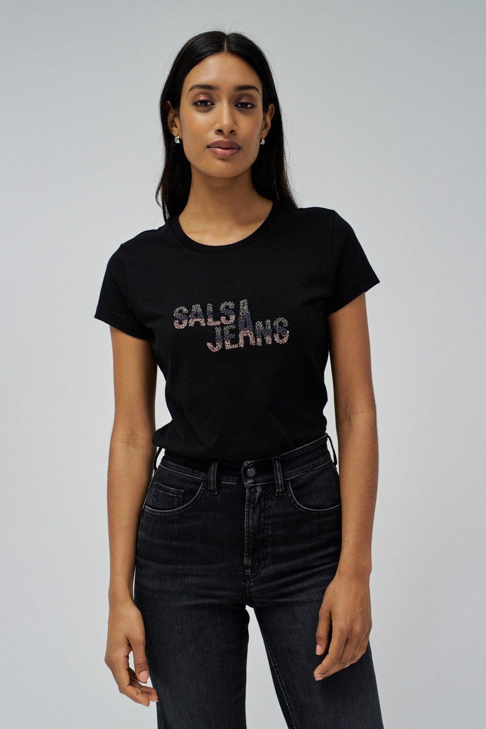 Black Logo Print T-Shirt, No Colour, large image number 0