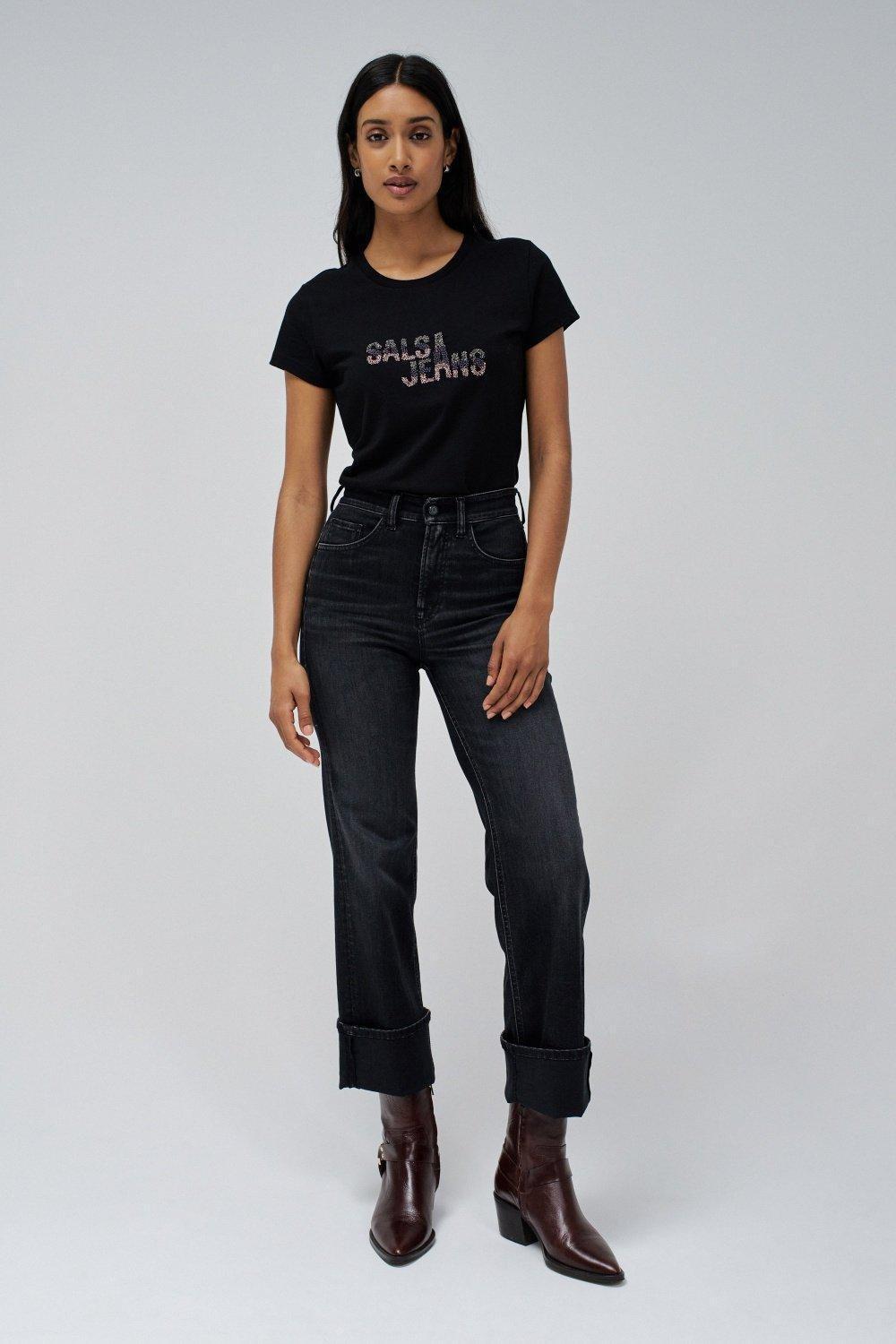 Black Logo Print T-Shirt, No Colour, large image number 1