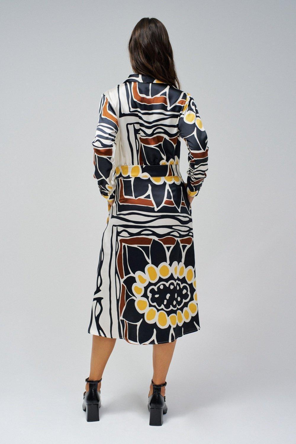 Yellow Floral Shirt Midi Dress, , large image number 3