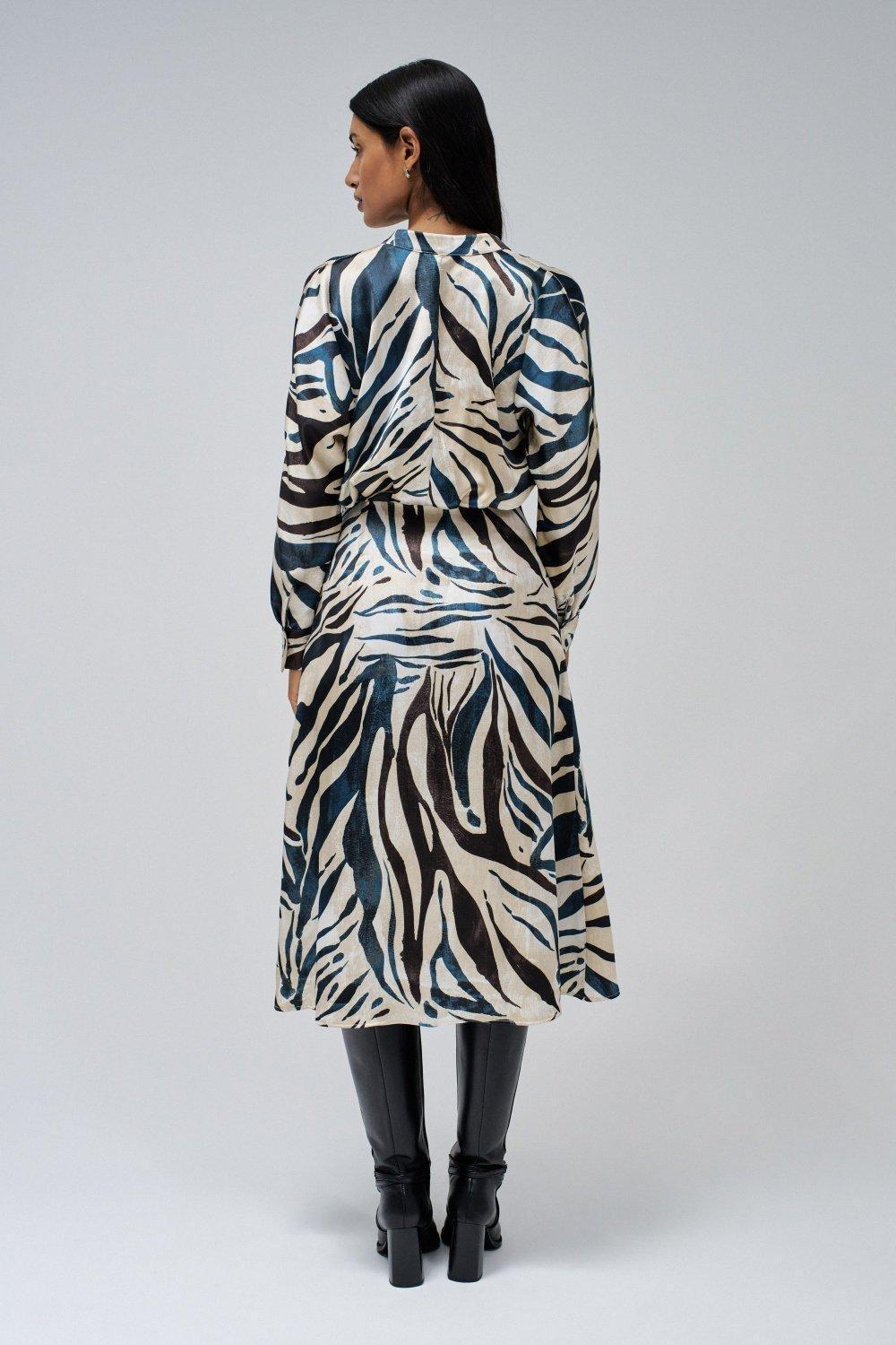 Animal Print Shirt Dress, Brown, large image number 3