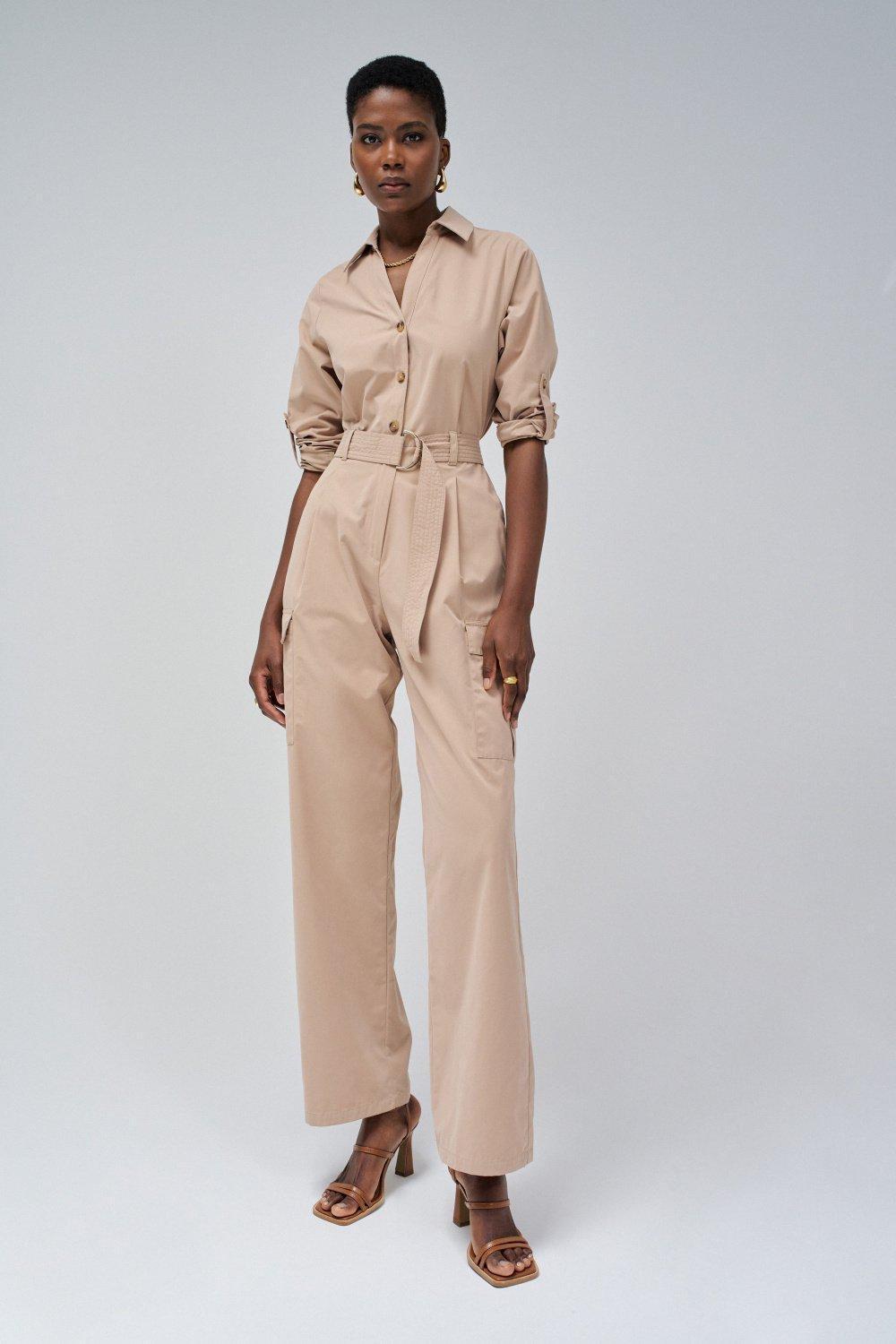 Beige Plain Jumpsuit, , large image number 0