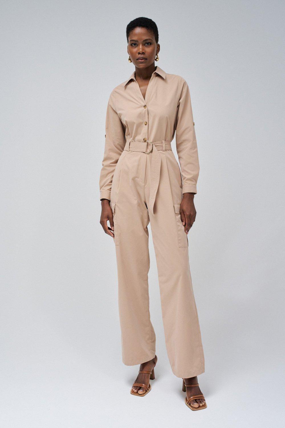 Beige Plain Jumpsuit, , large image number 1