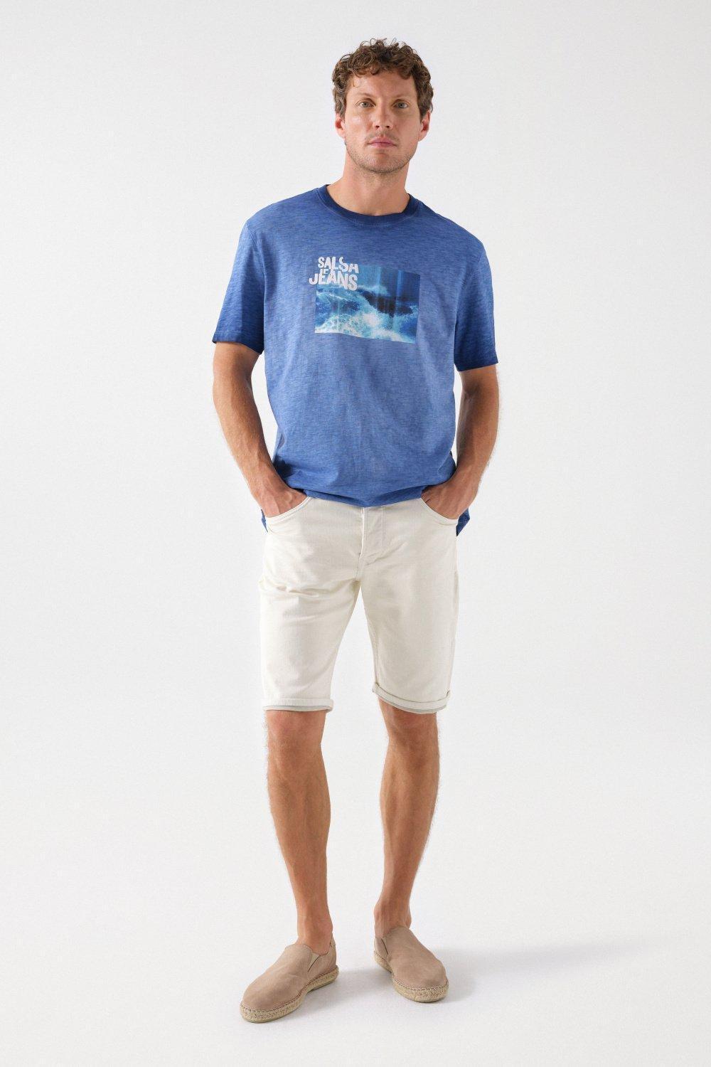 Branded Print T-Shirt, Blue, medium