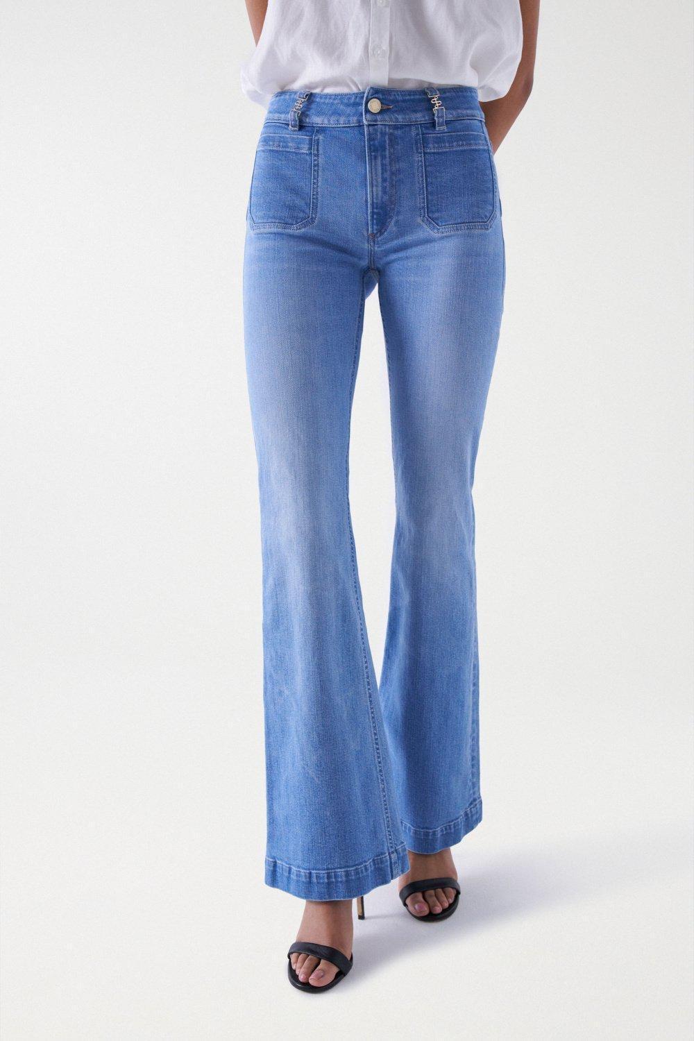 Blue Push Up Flare Denim Jeans, , medium