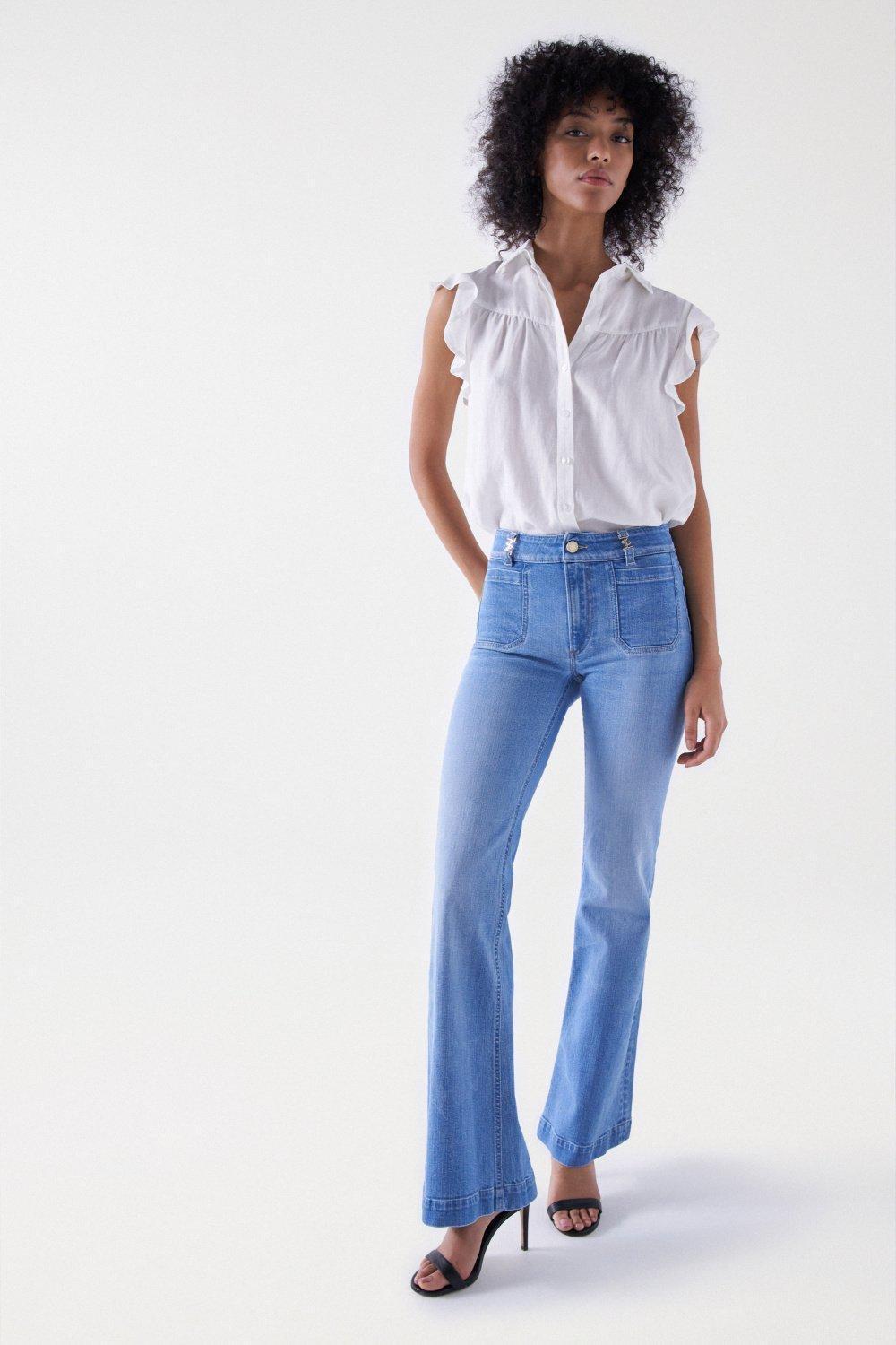 Blue Push Up Flare Denim Jeans, , large image number 1