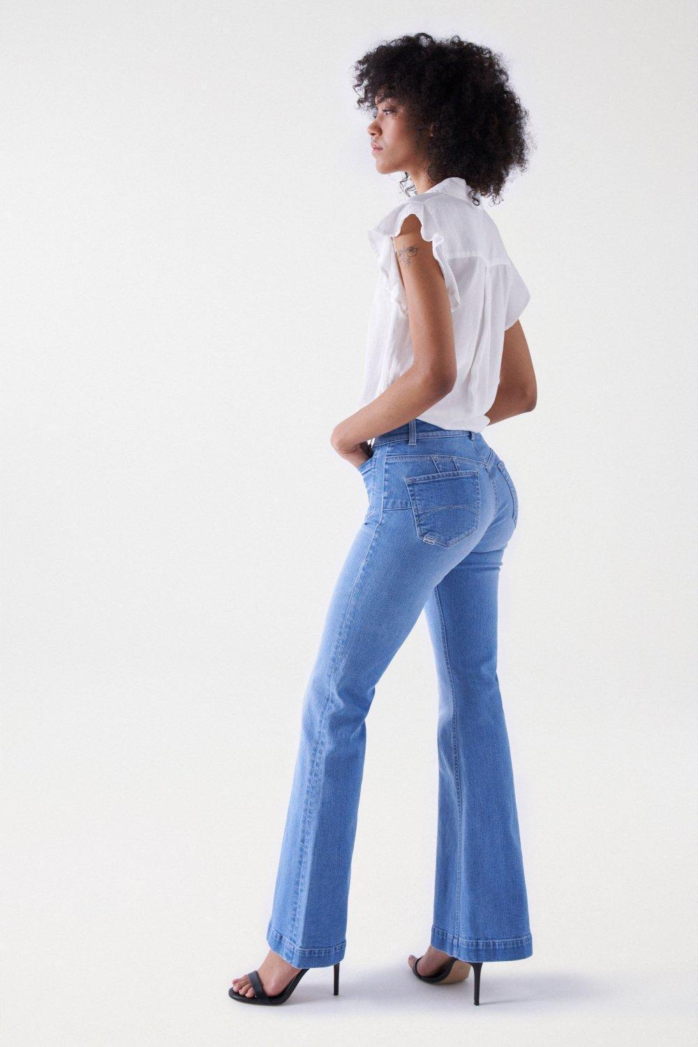 Blue Push Up Flare Denim Jeans, , large image number 2