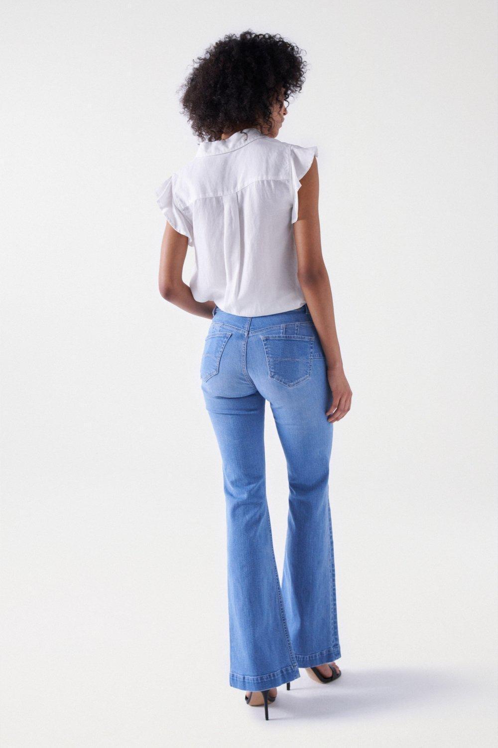 Blue Push Up Flare Denim Jeans, , large image number 3