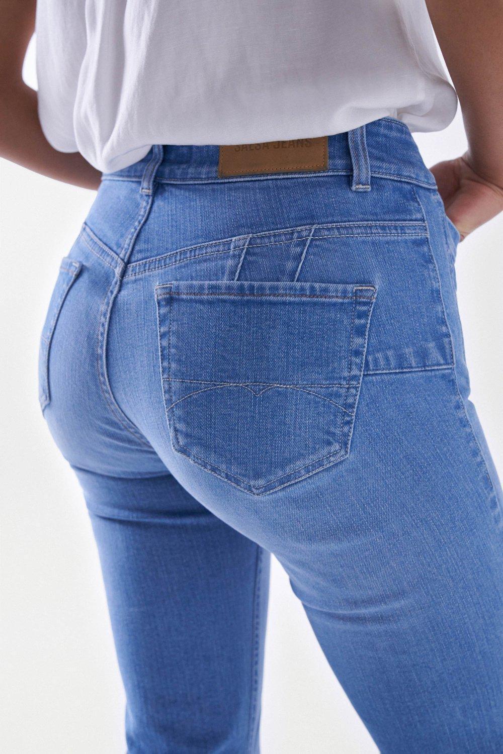 Blue Push Up Flare Denim Jeans, , large image number 4