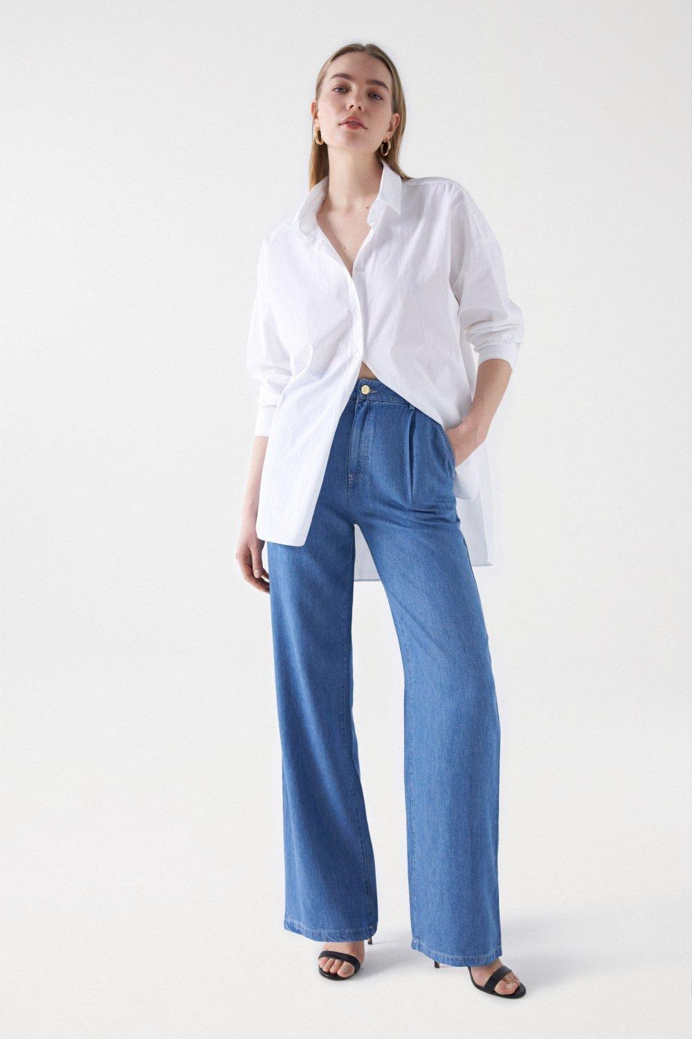 Denim Straight Leg Pants, Blue, large image number 0