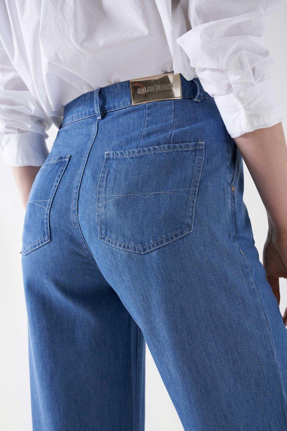 Denim Straight Leg Pants, Blue, large image number 1