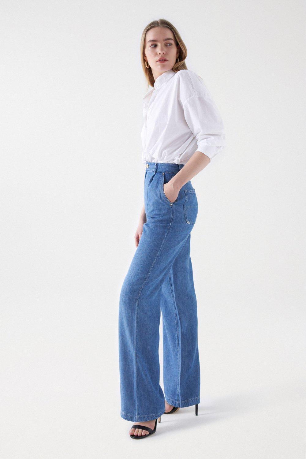 Denim Straight Leg Pants, Blue, large image number 4