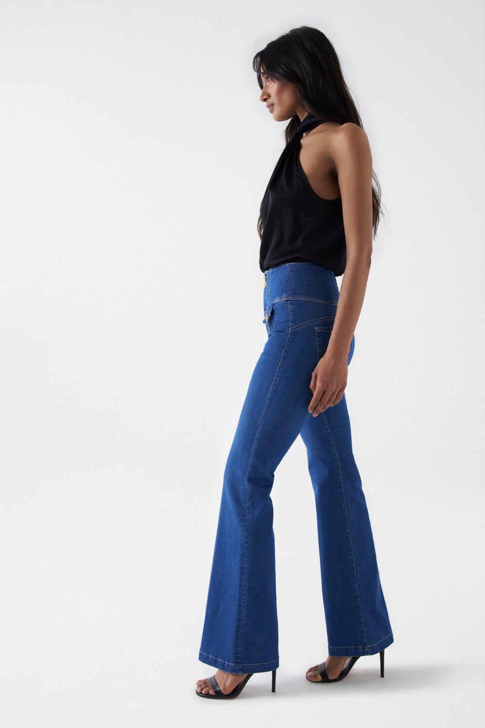 Blue Gold Buttons Diva Flare Jeans, , large image number 2