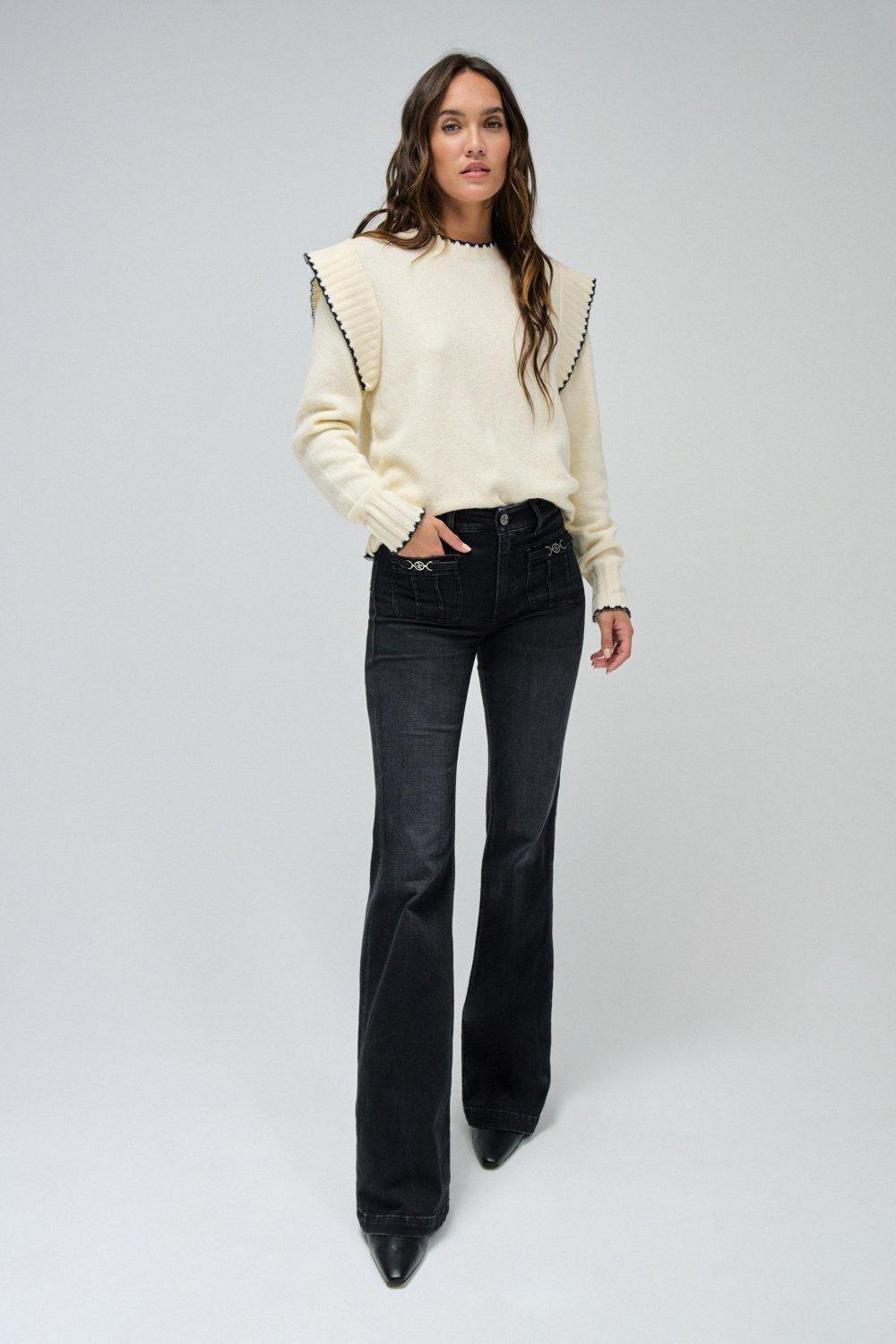 Jeans Destiny Push Up Flare With Pockets , Black, large image number 3