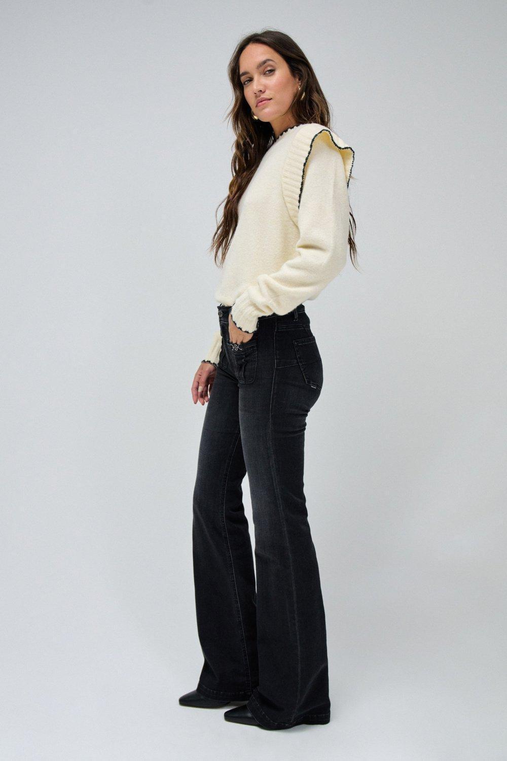 Jeans Destiny Push Up Flare With Pockets , Black, large image number 4