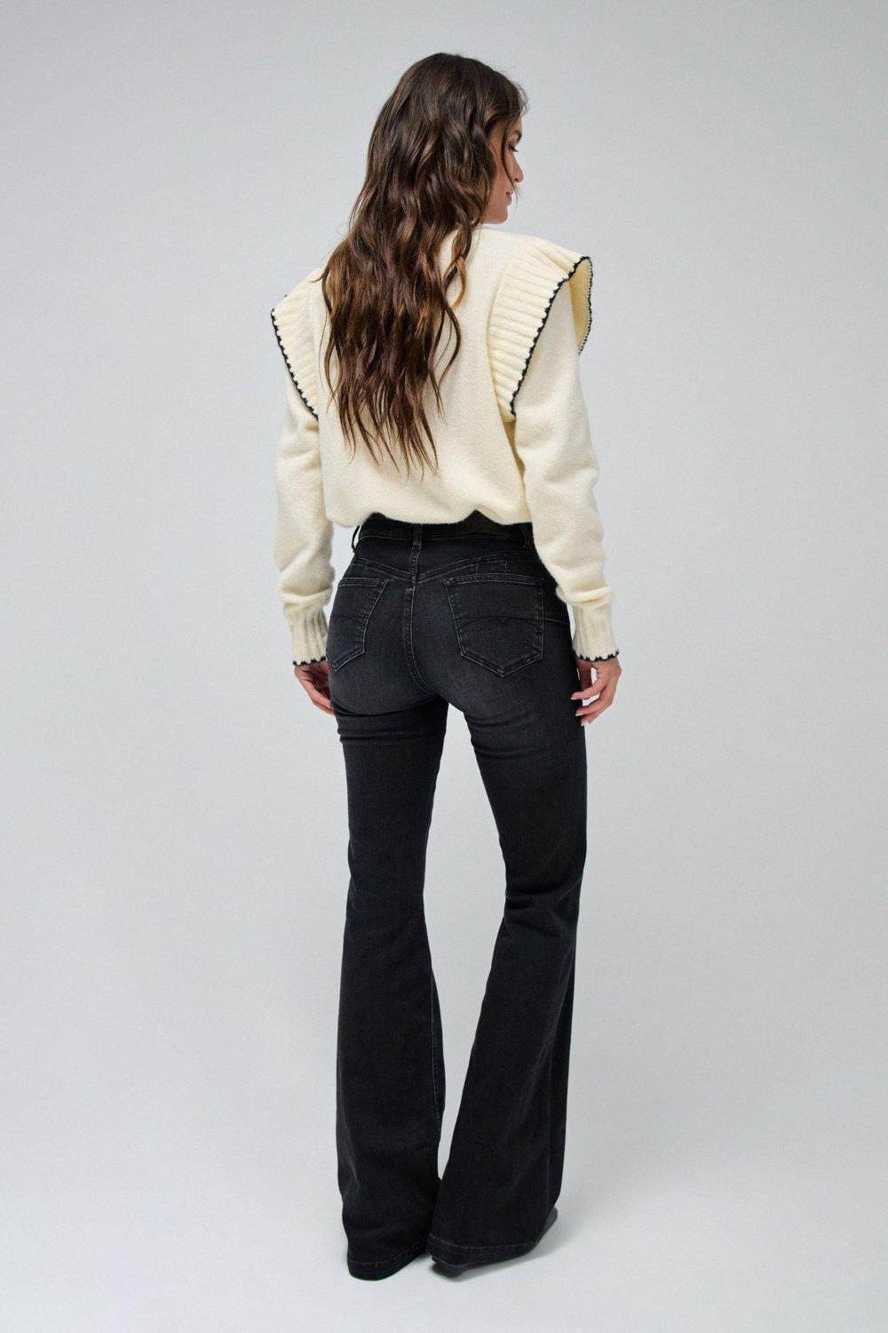 Jeans Destiny Push Up Flare With Pockets , Black, large image number 6