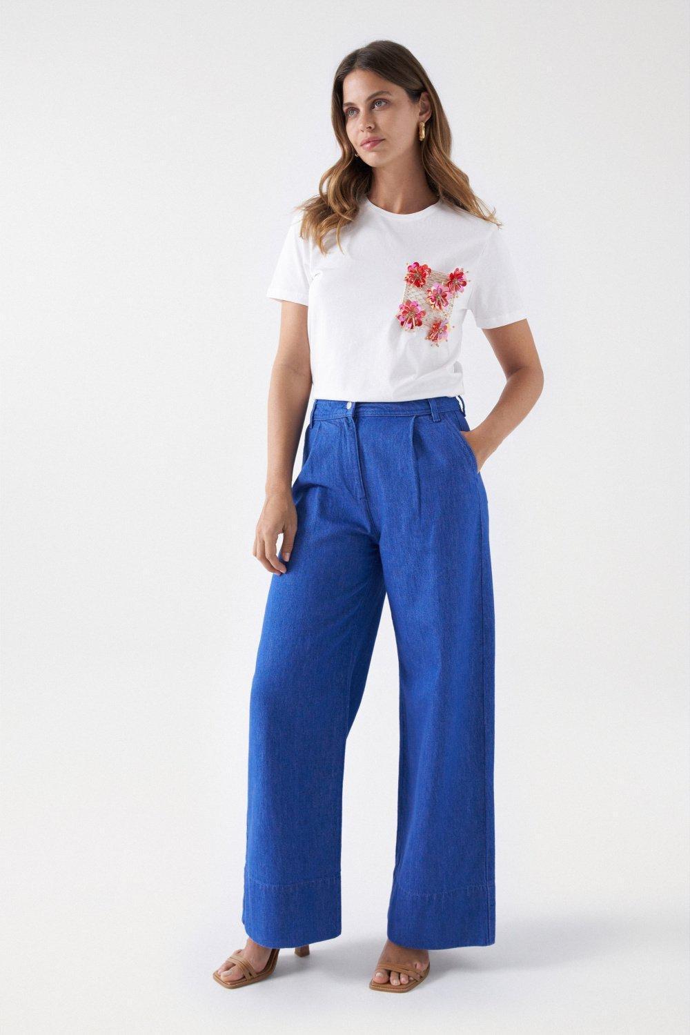 Flower Pocket Detail T-Shirt, White, large image number 1