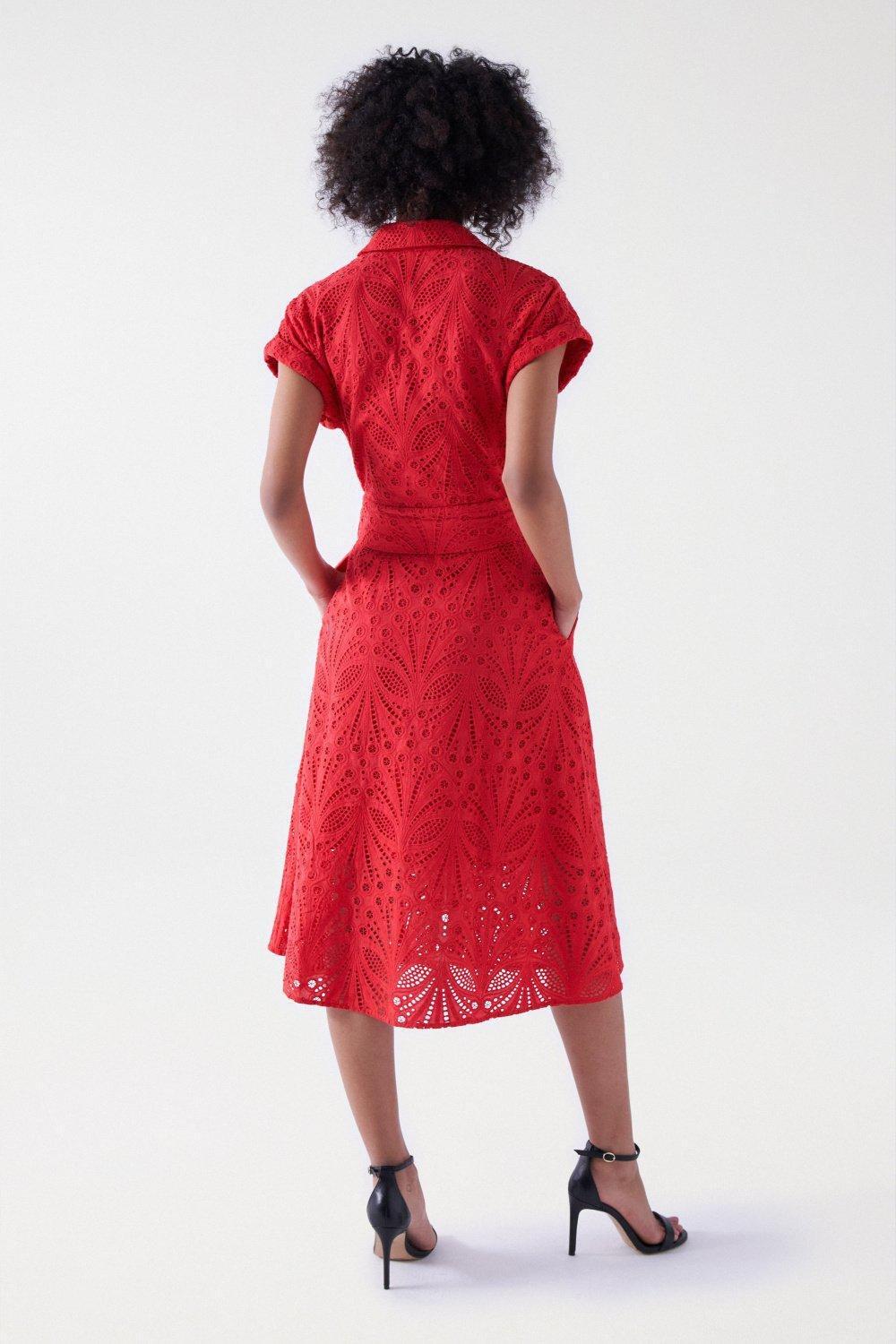 Broderie Anglaise Midi Dress, Red, large image number 3