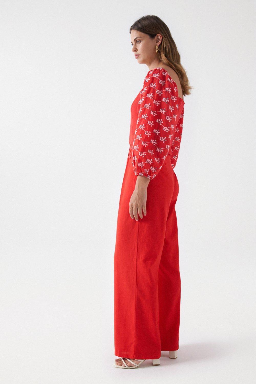 Straight Pants With Pleats, Red, large image number 2