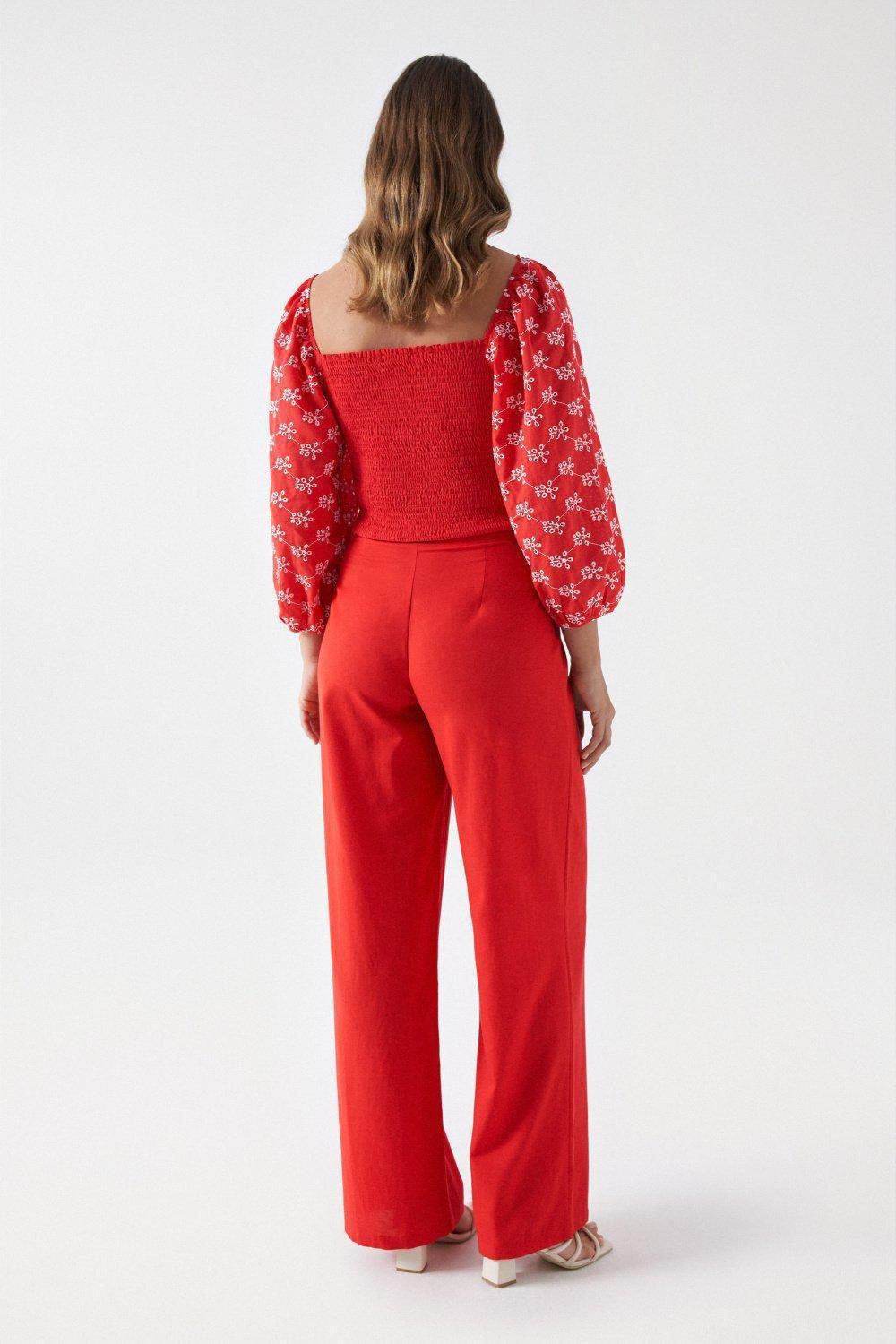 Straight Pants With Pleats, Red, large image number 3