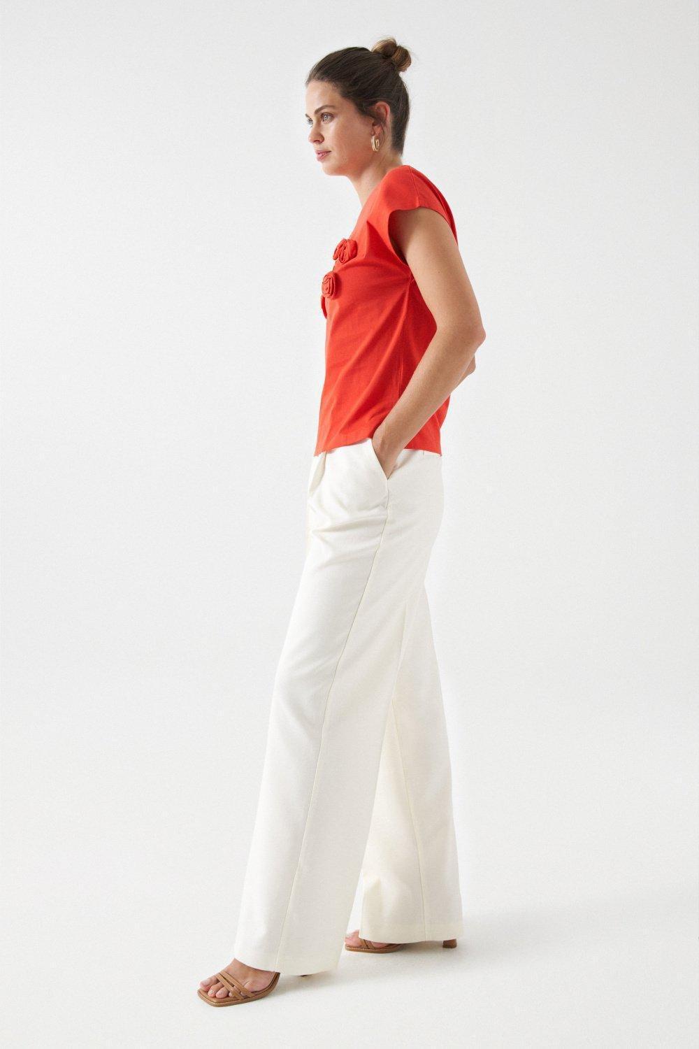 Branding And Flower Detail T-Shirt, Red, large image number 2