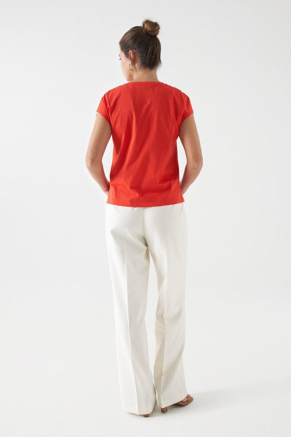 Branding And Flower Detail T-Shirt, Red, large image number 3