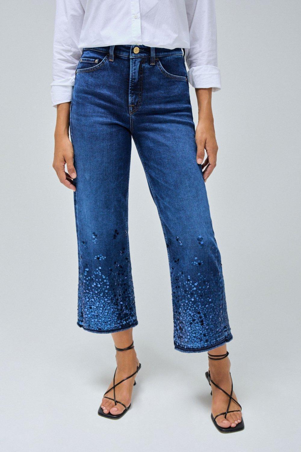 Blue Dark Wash Cropped Jeans, , large image number 0
