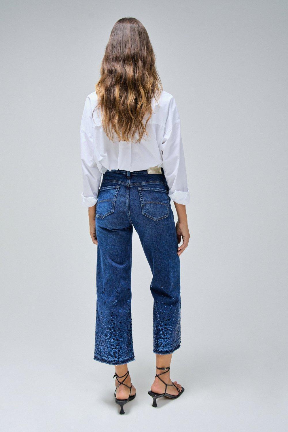 Blue Dark Wash Cropped Jeans, , large image number 3