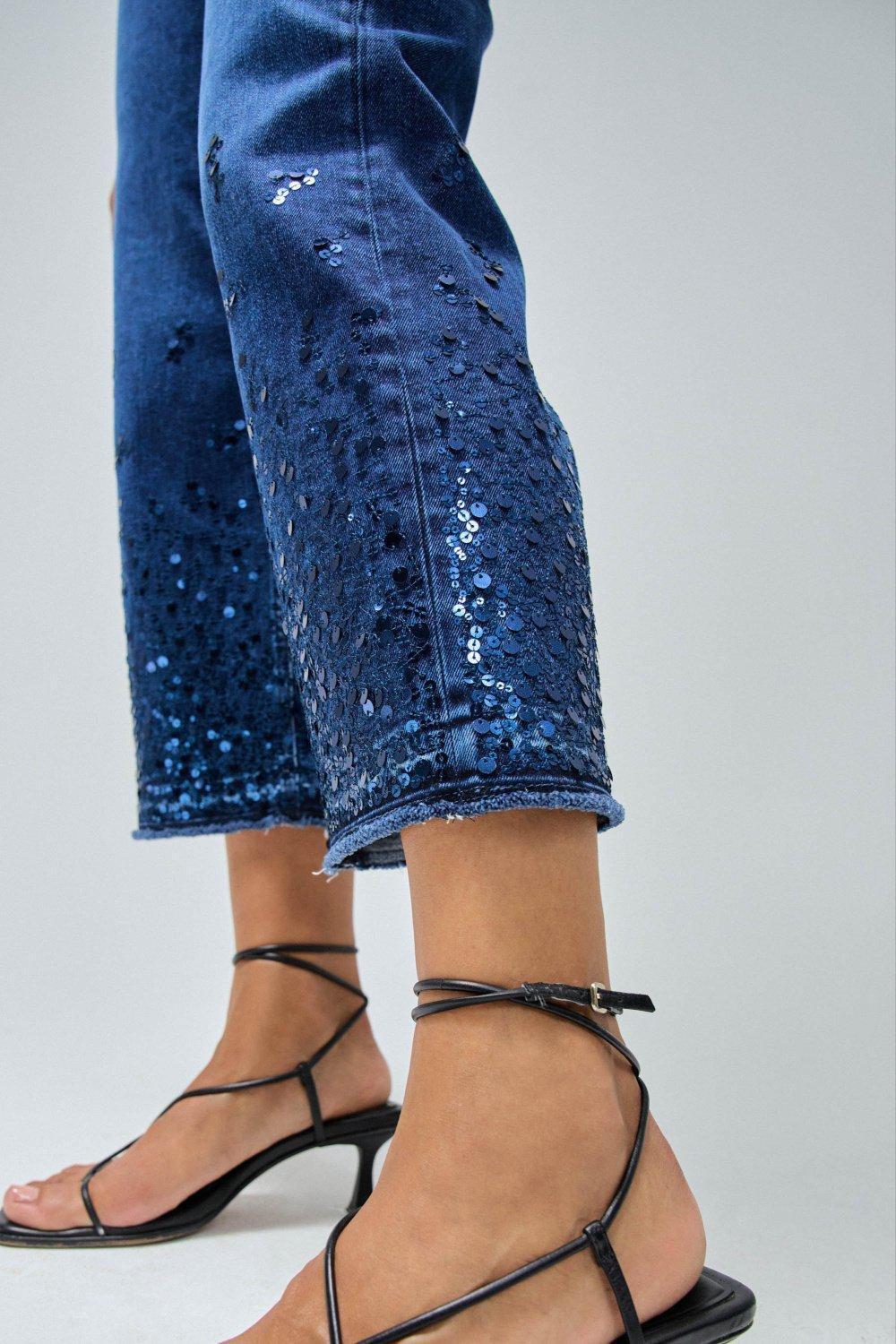 Blue Dark Wash Cropped Jeans, , large image number 4