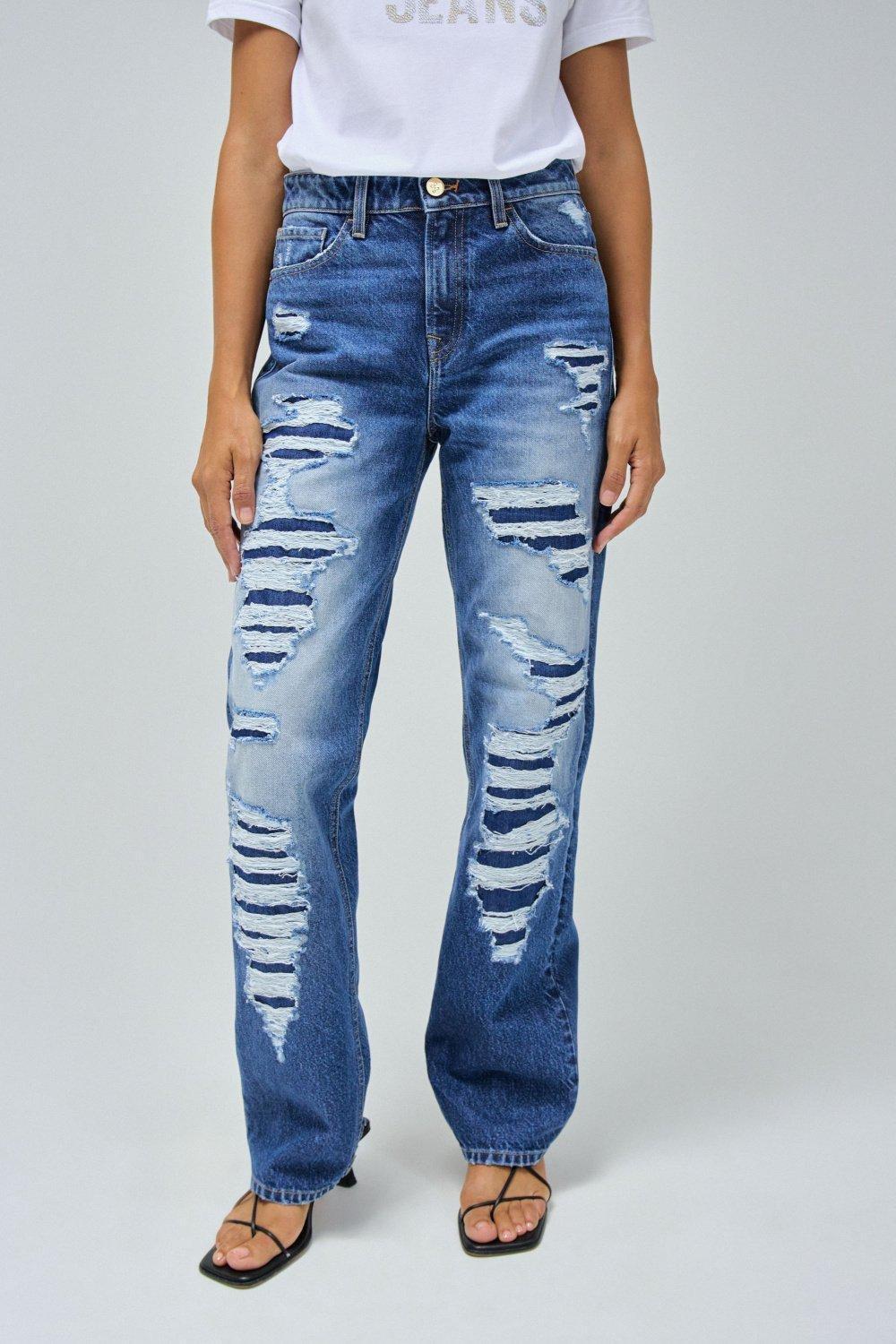 Blue Ripped True Straight Jeans, , large image number 0