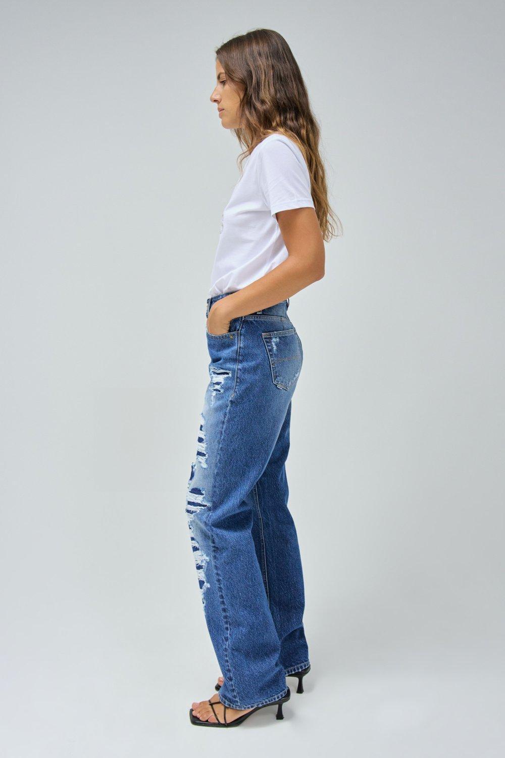 Blue Ripped True Straight Jeans, , large image number 2