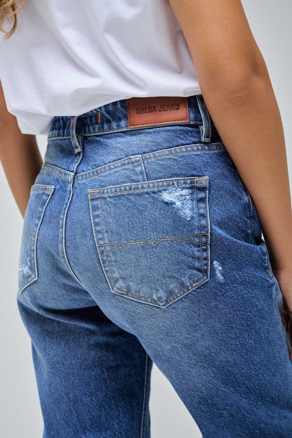 Blue Ripped True Straight Jeans, , large image number 4