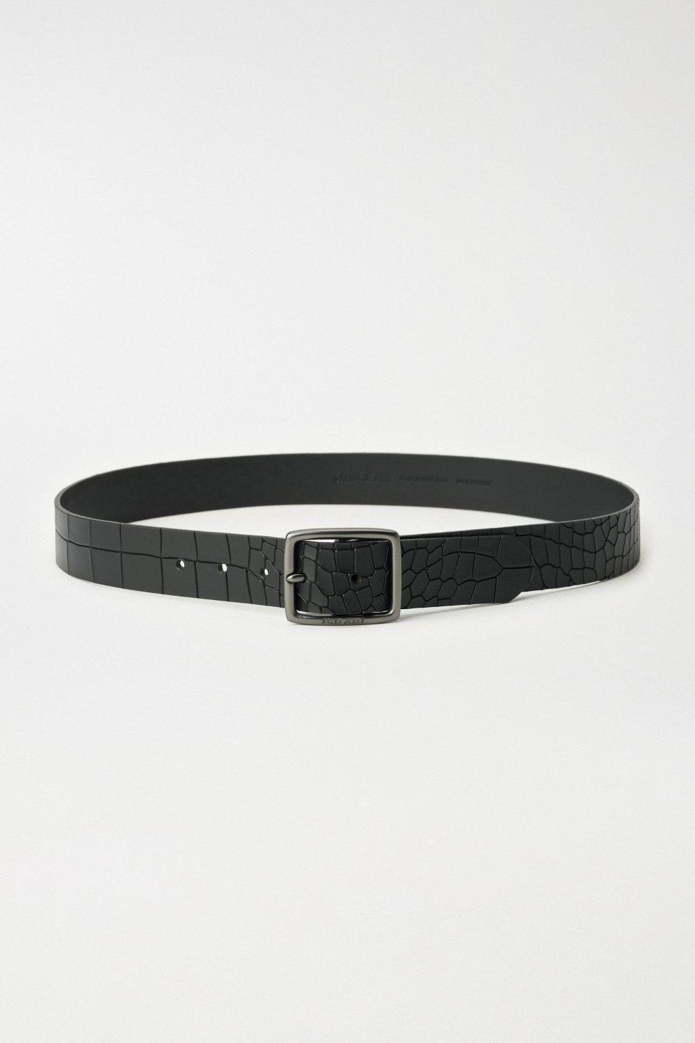 Textured Leather Belt, Black, large image number 0