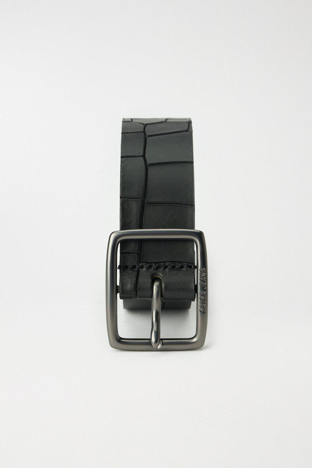Textured Leather Belt, Black, large image number 3