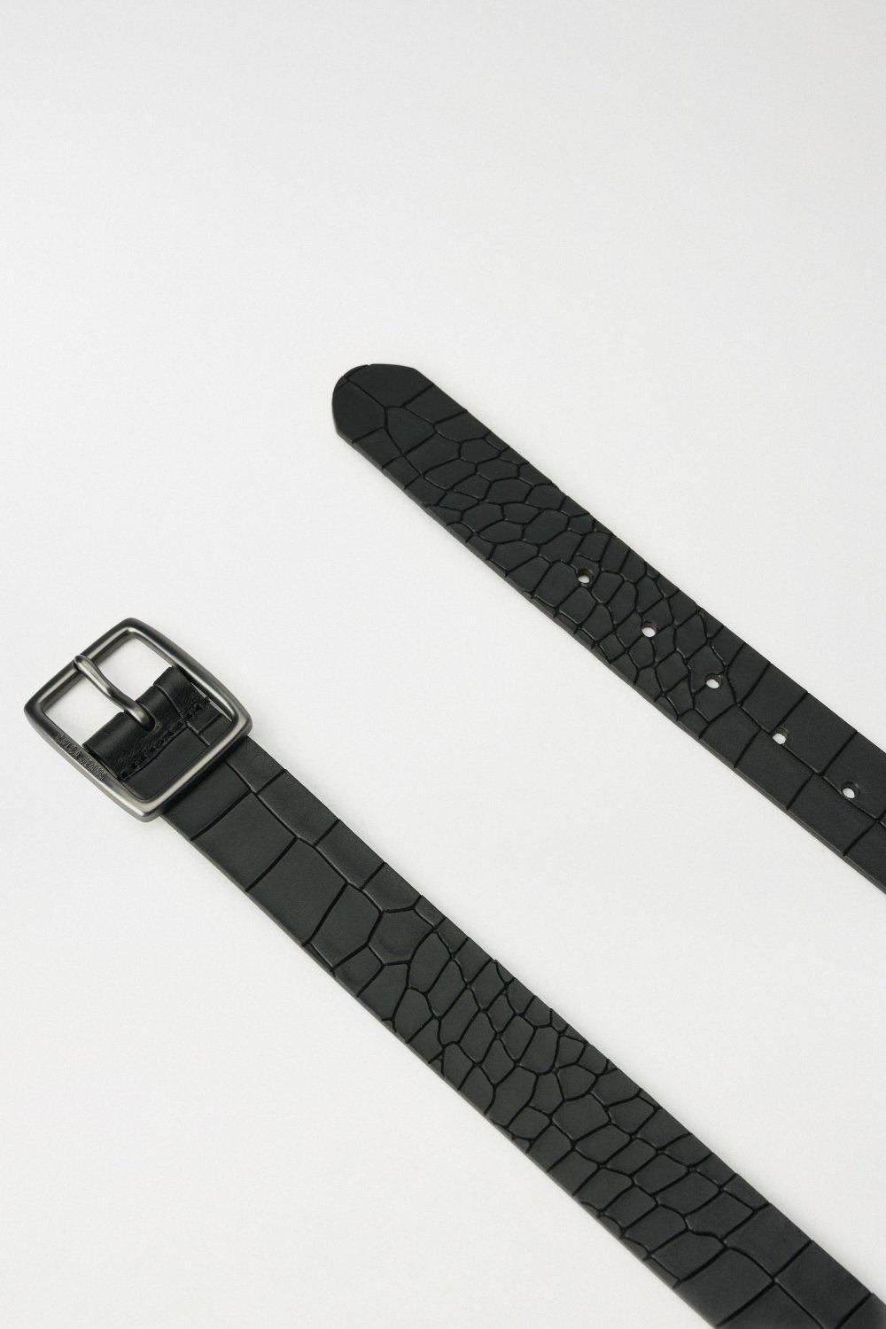 Textured Leather Belt, Black, large image number 4