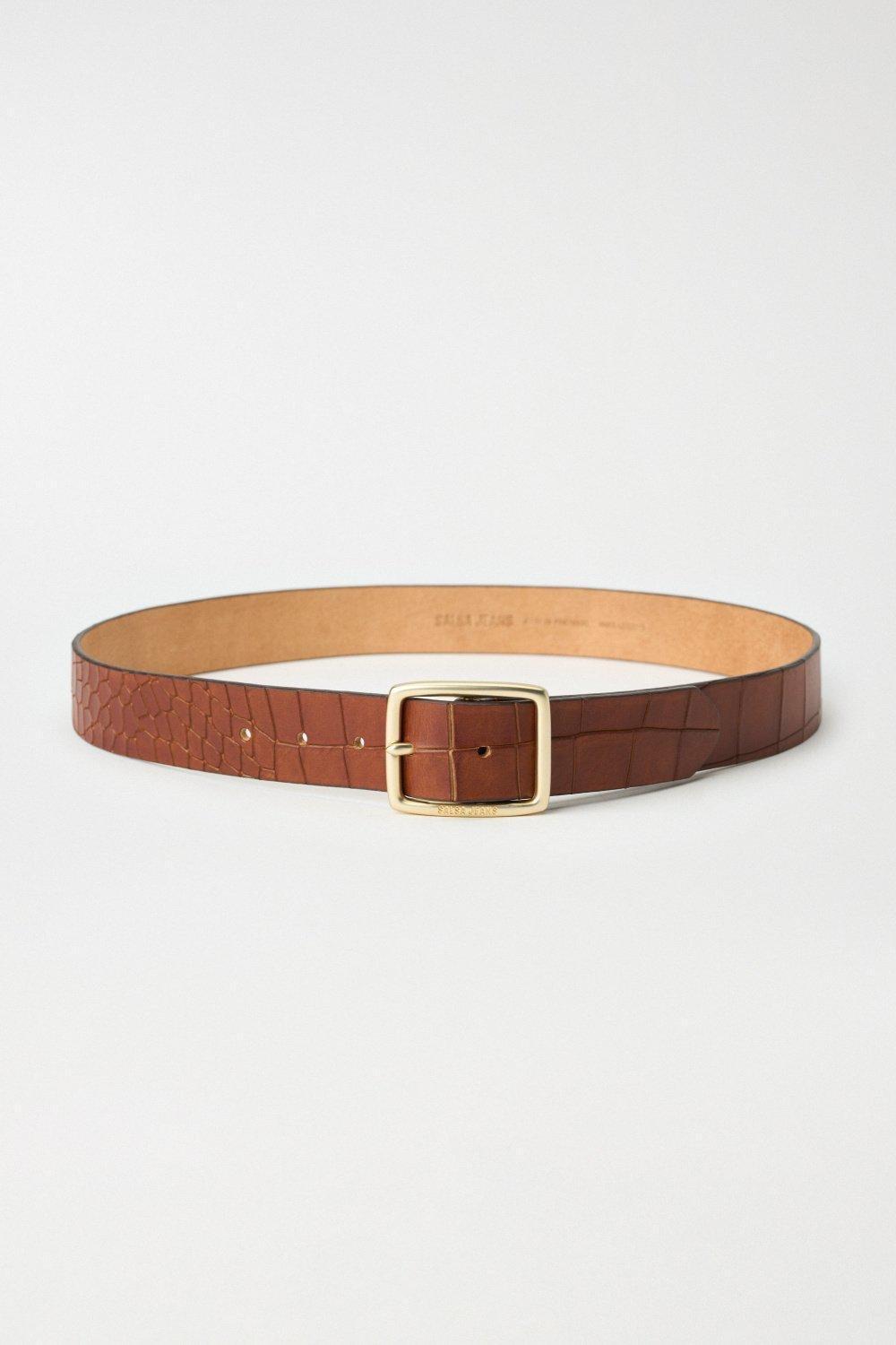 Textured Leather Belt, Brown, medium
