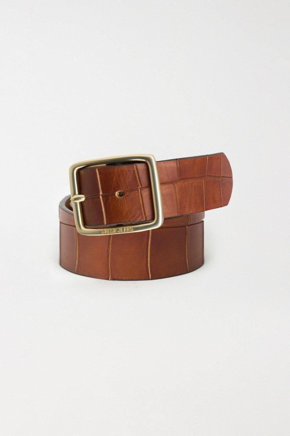 Textured Leather Belt, Brown, medium