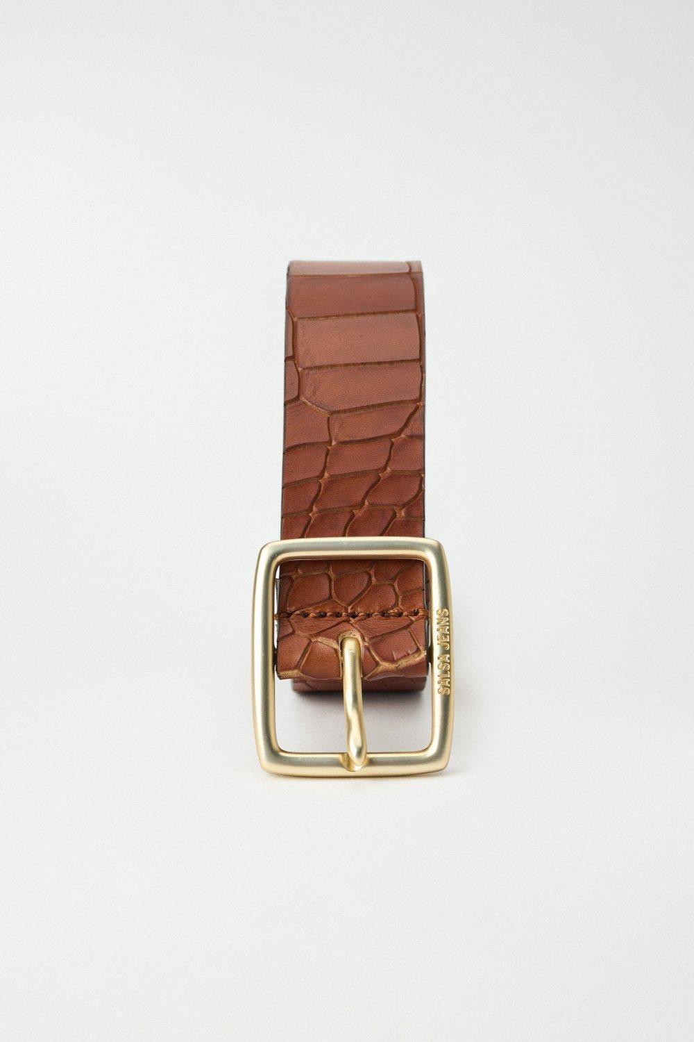 Textured Leather Belt, Brown, large image number 3