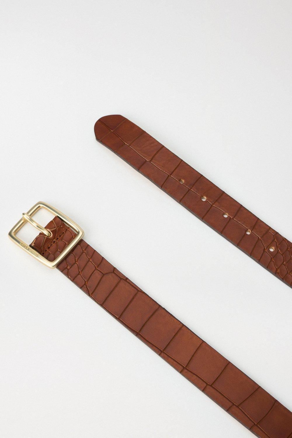 Textured Leather Belt, Brown, large image number 4