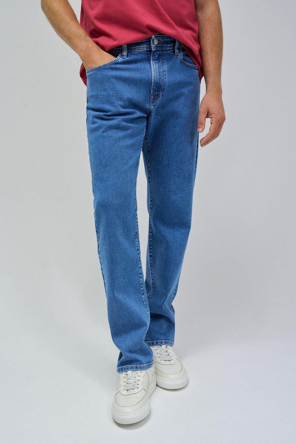 Blue Plain Straight Leg Jeans, , large image number 0