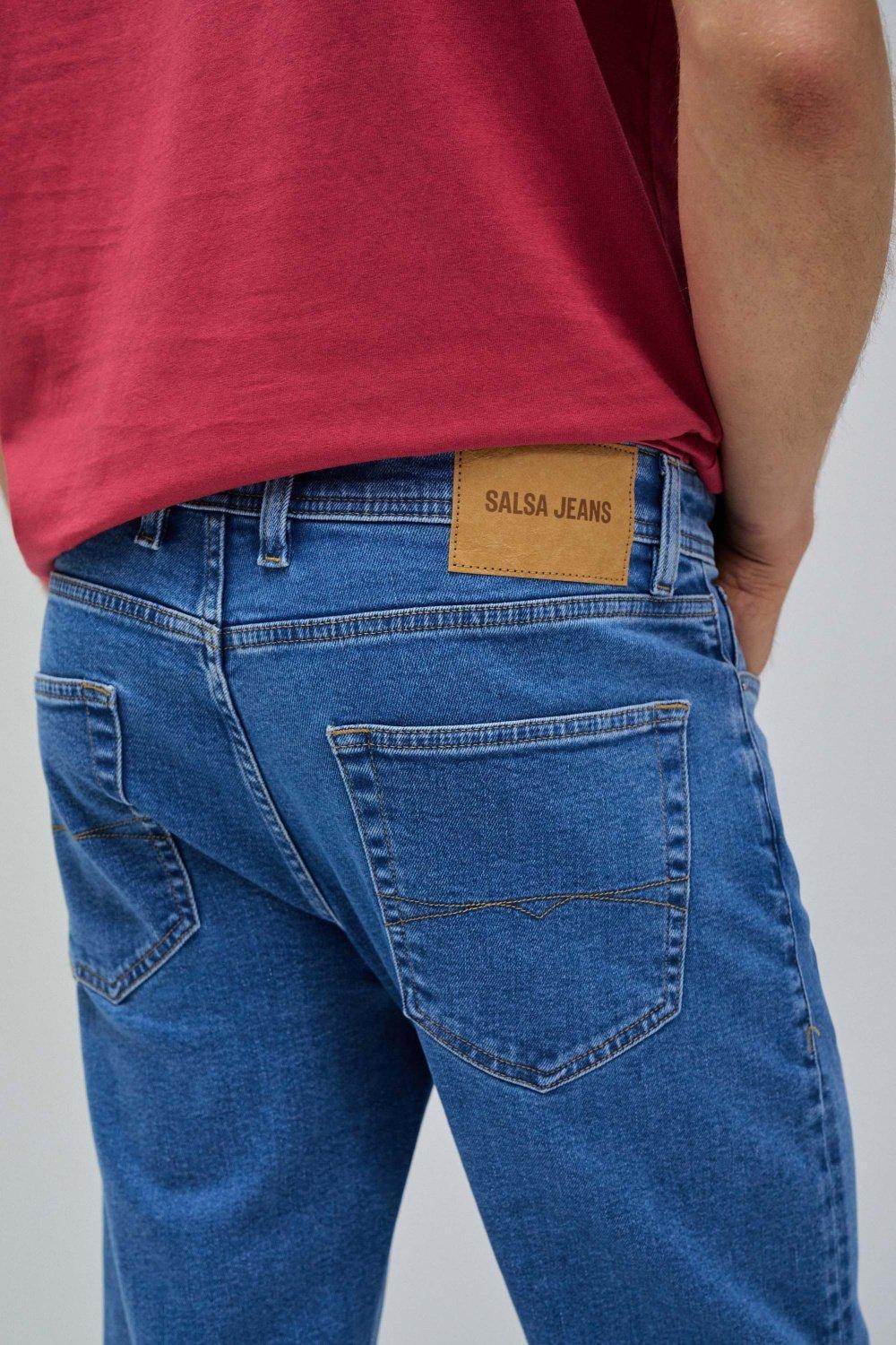 Blue Plain Straight Leg Jeans, , large image number 4