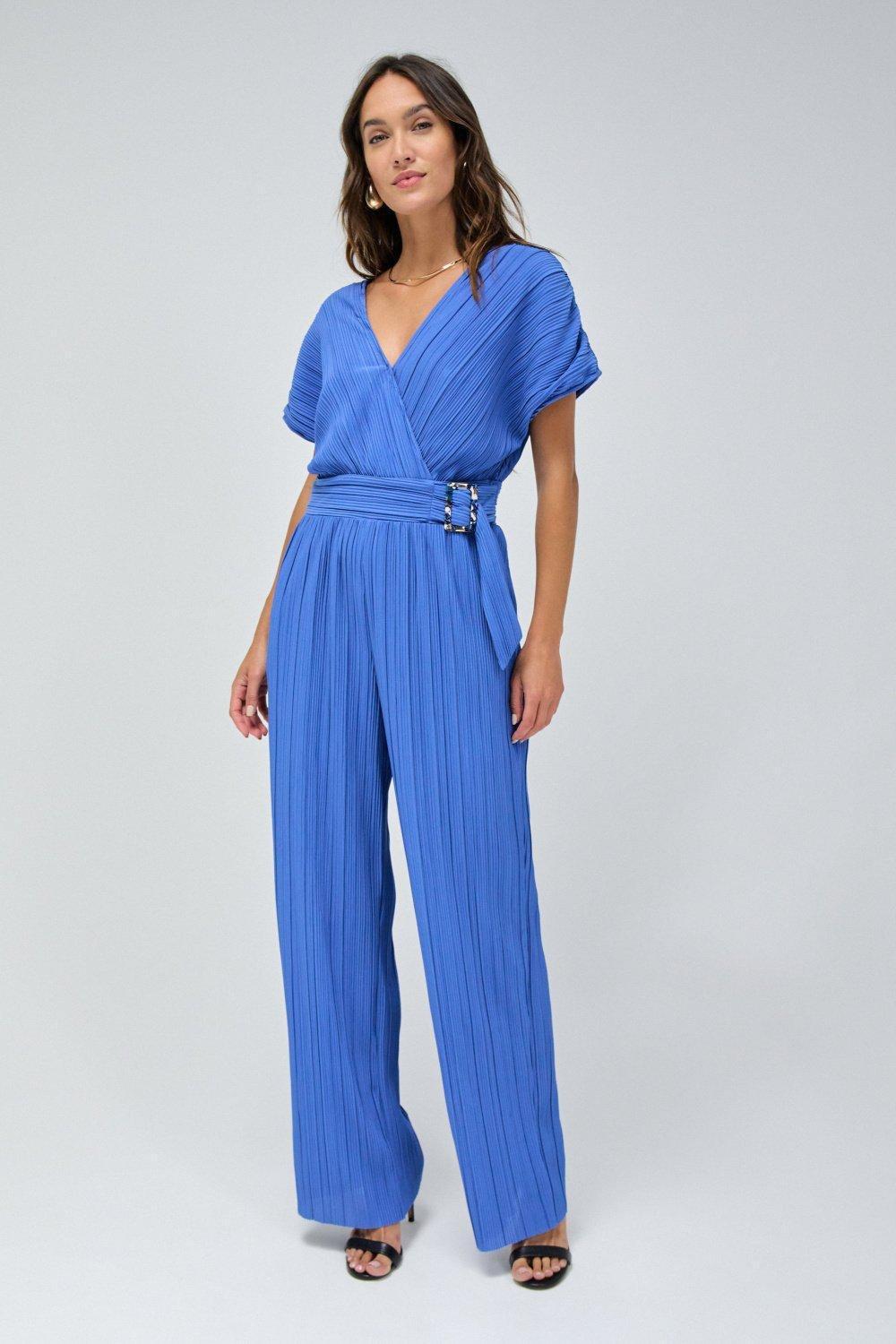 Blue Wrapped Belted Jumpsuit, , large image number 0