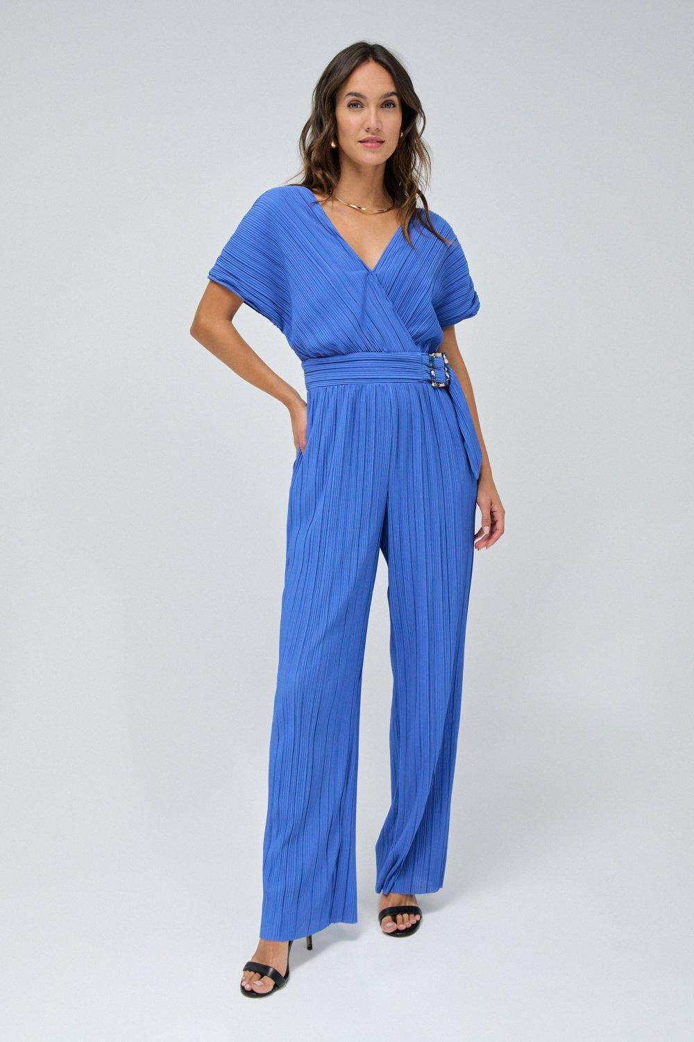 Blue Wrapped Belted Jumpsuit, , large image number 1