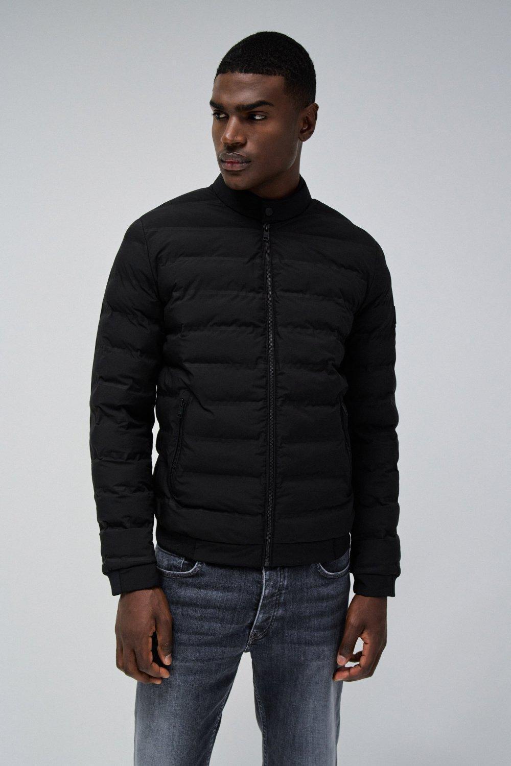Black Solid Puffer Jacket, , large image number 0