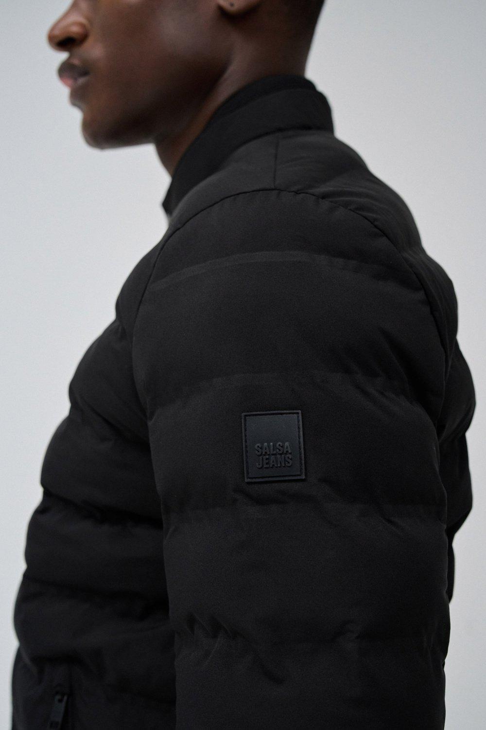 Black Solid Puffer Jacket, , large image number 4