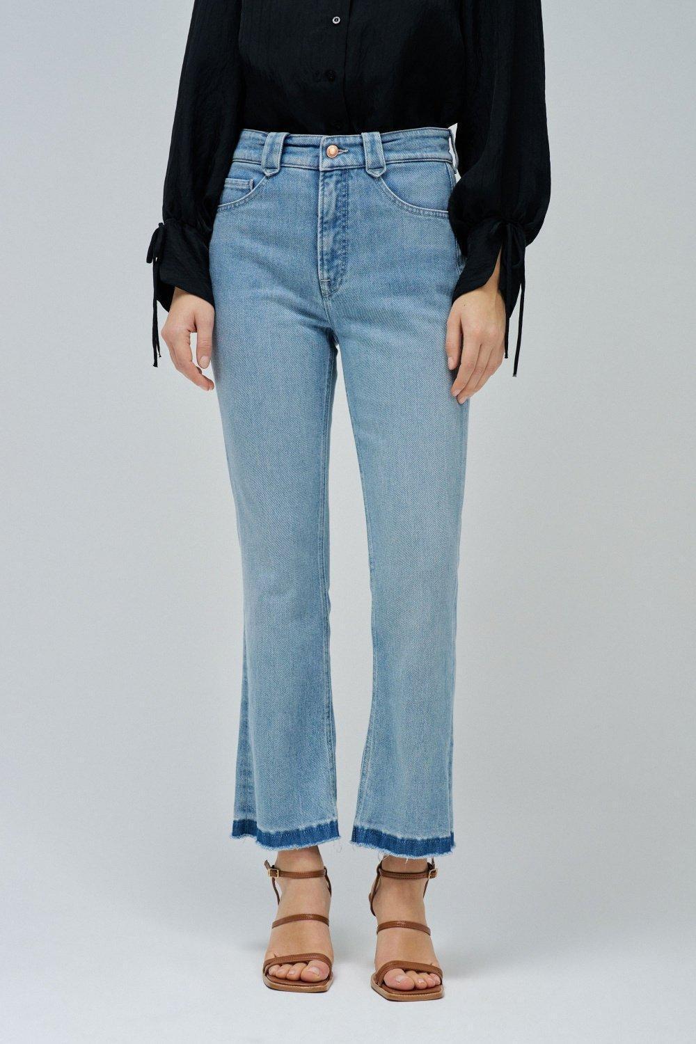 Light Wash Cropped Flare Jeans, , medium