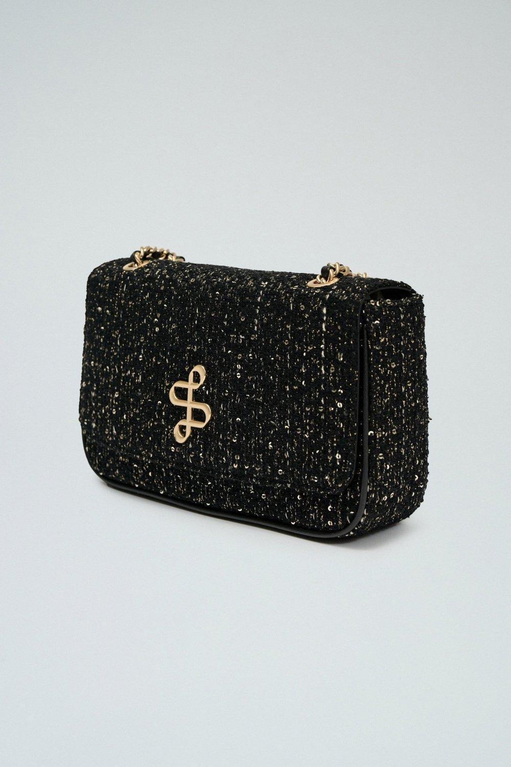 Tweed Crossbody Bag, Black, large image number 2