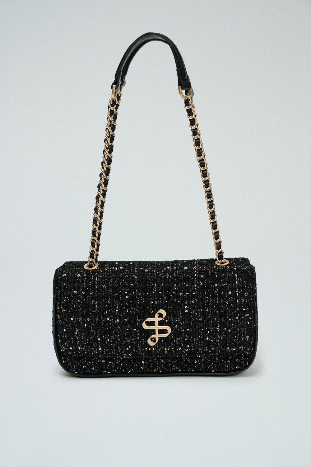 Tweed Crossbody Bag, Black, large image number 4