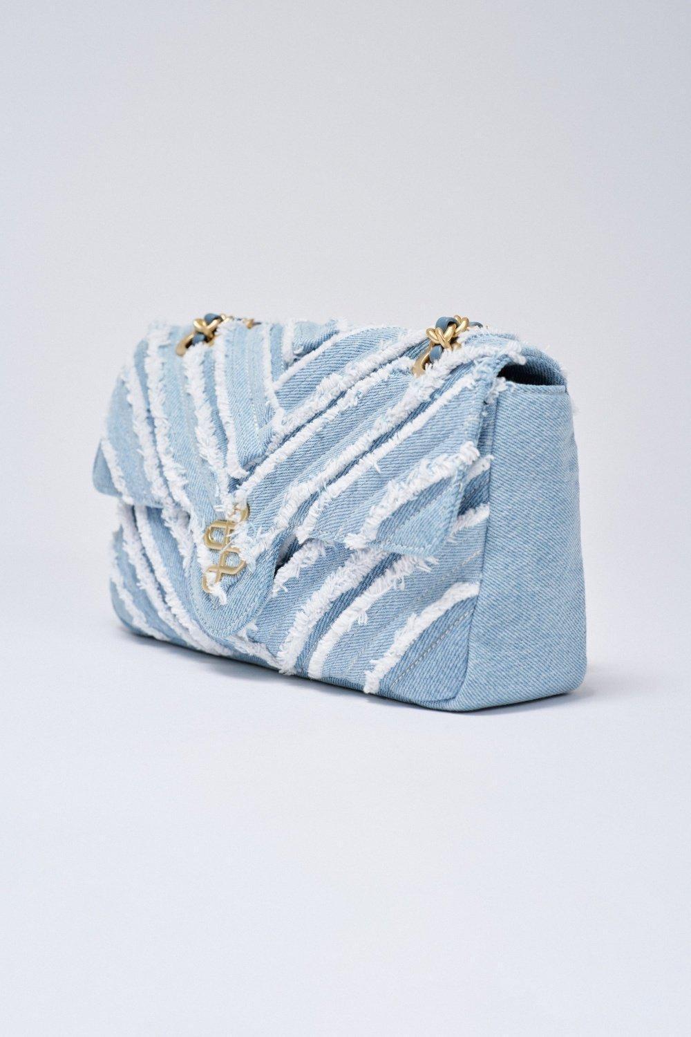 Denim Bag With Chain, Blue, large image number 0