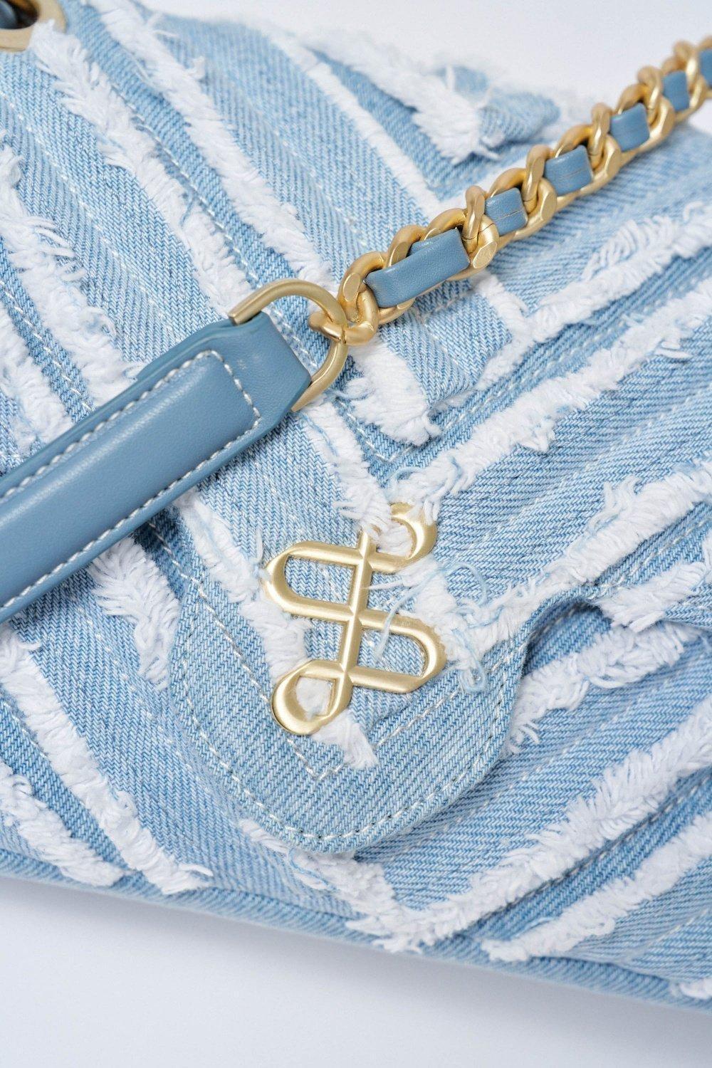 Denim Bag With Chain, Blue, large image number 1