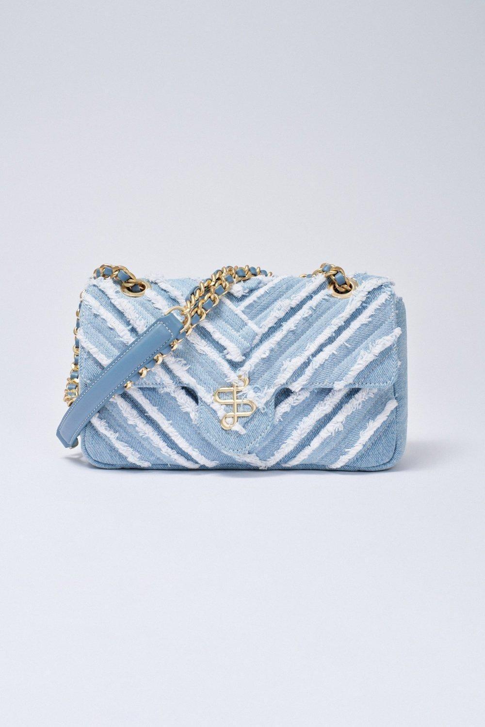 Denim Bag With Chain, Blue, large image number 3